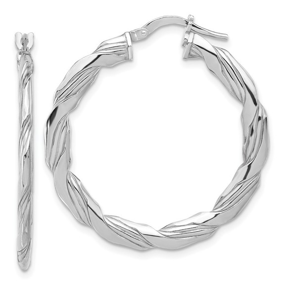 Sterling Silver RH-plated Polished and Textured Twisted Hoop Earrings - Picture 1 of 4